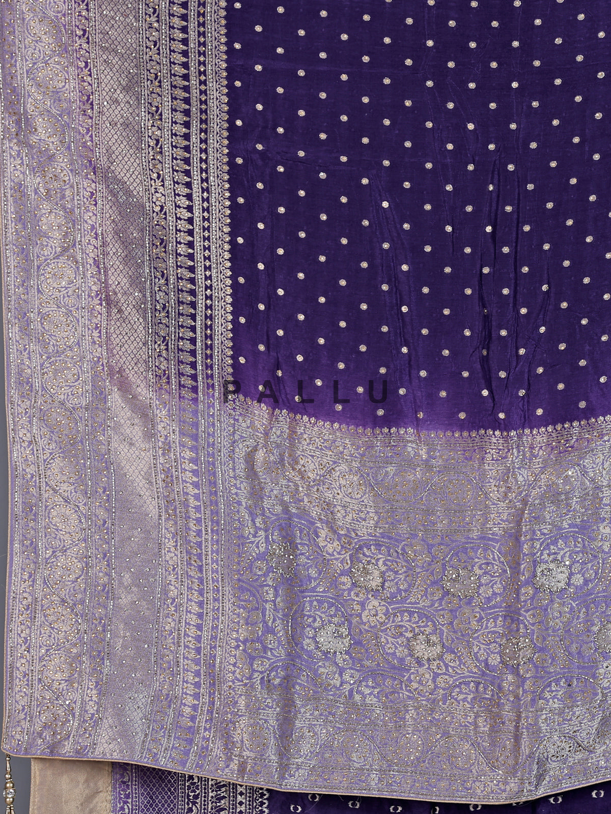 Purple dola silk saree with stone zari butti elegance