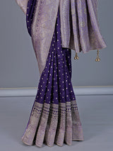 Purple dola silk saree with stone zari butti elegance