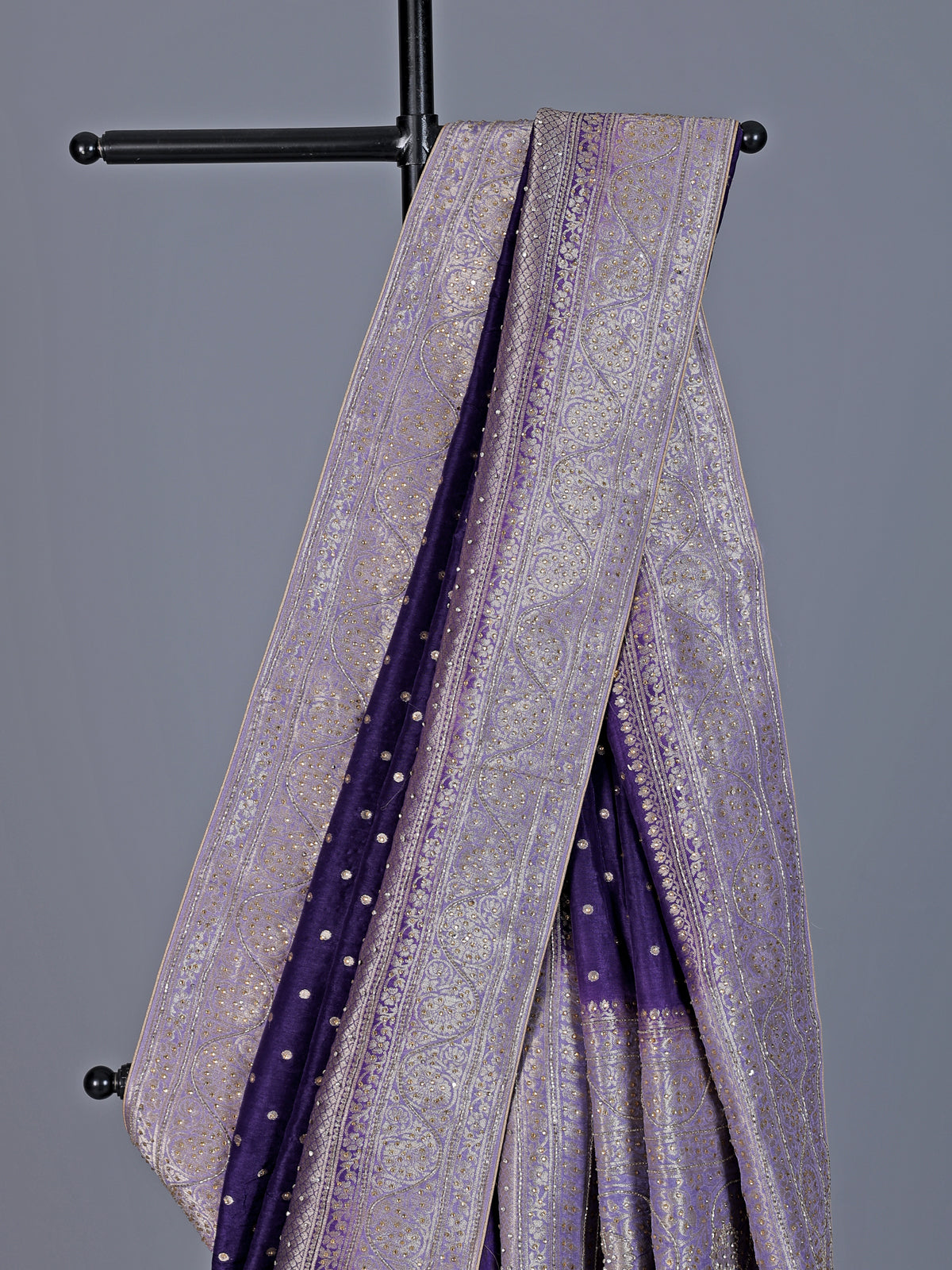 Purple dola silk saree with stone zari butti elegance