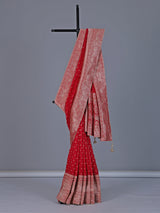 Red dola silk saree with elegant zari butti detailing