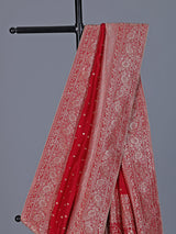 Red dola silk saree with elegant zari butti detailing