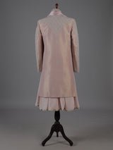 Pink raw silk peshwai style sherwani with dupatta