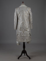 Light grey silk sherwani with elephant motif elegance