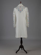 Cream raw silk embellished sherwani with dupatta set