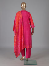 Rani pink silk elegant yoke kurti set with dupatta