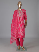 Rani pink silk festive yoke style kurti set