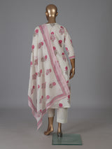 Cream and pink cotton graceful floral kurti set with dupatta set
