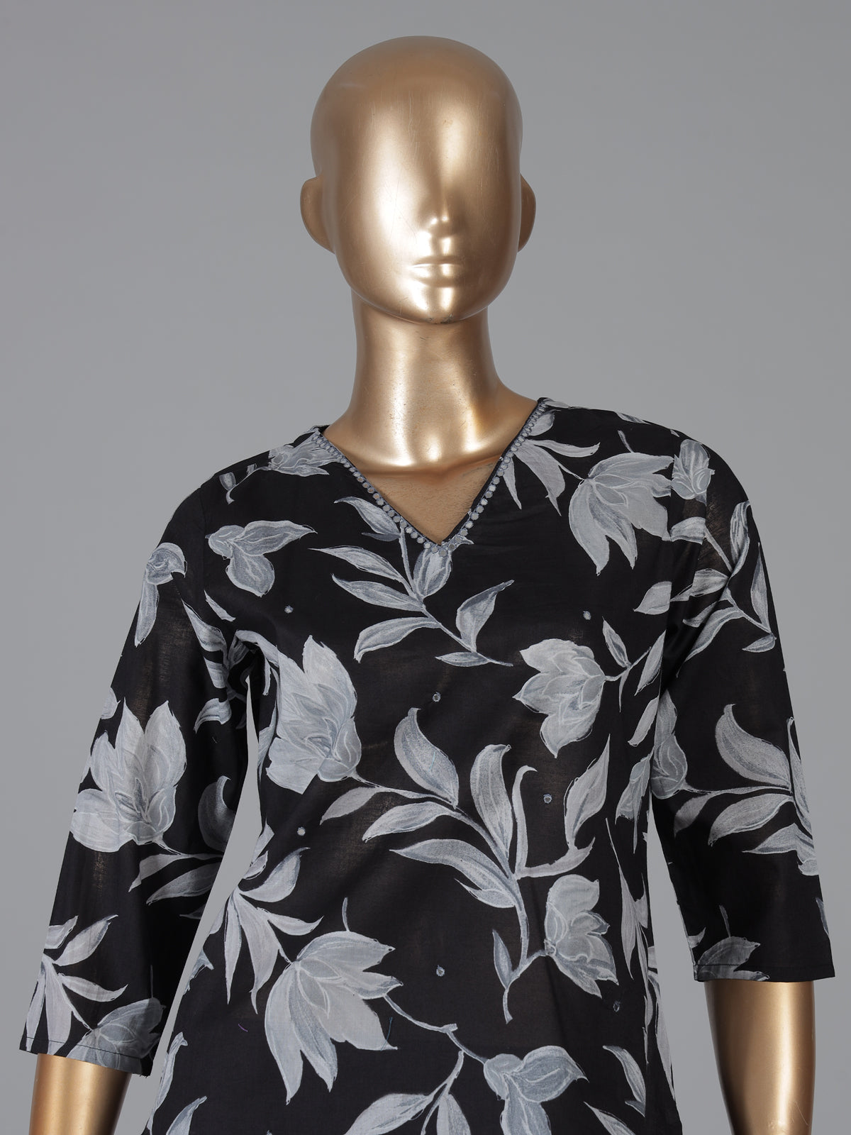 Black cotton stylish floral printed kurti set with dupatta