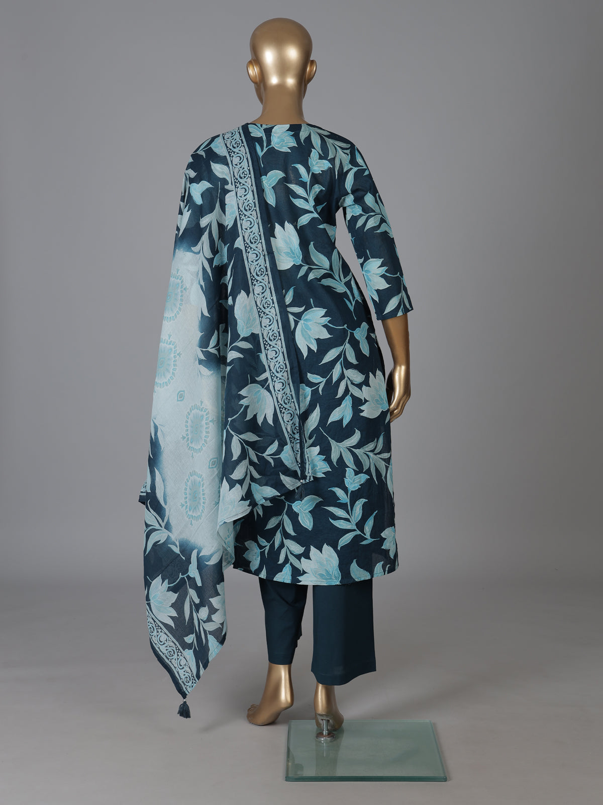 Blue cotton vibrant floral printed kurti set