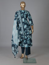 Blue cotton vibrant floral printed kurti set