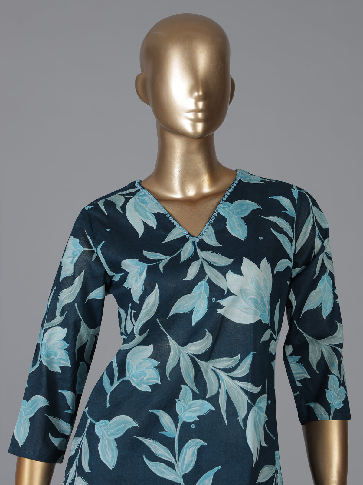 Blue cotton vibrant floral printed kurti set
