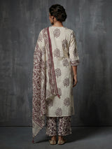 Cream and wine cotton elegant printed kurti set with dupatta