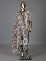 Cream and wine cotton elegant printed kurti set with dupatta