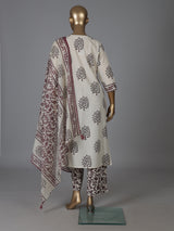 Cream and wine cotton elegant printed kurti set with dupatta