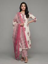 Cream and pink cotton charming sweetheart kurti set