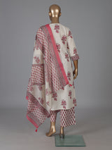 Cream and pink cotton charming sweetheart kurti set