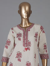 Cream and pink cotton charming sweetheart kurti set