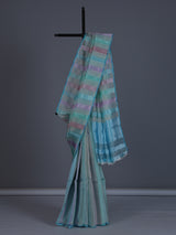 Sky blue striped organza saree for festive sangeet grace