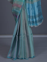 Sky blue striped organza saree for festive sangeet grace