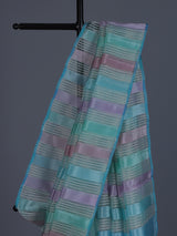 Sky blue striped organza saree for festive sangeet grace