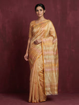 Peach striped organza saree for elegant sangeet evenings
