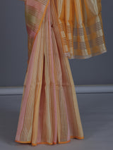 Peach striped organza saree for elegant sangeet evenings