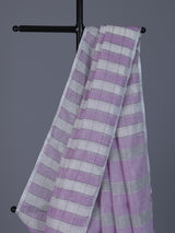 Lilac purple checked linen saree with tassel pallu style