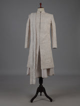 Beige raw silk peshwai style sherwani with dupatta set
