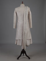 Beige raw silk peshwai style sherwani with dupatta set