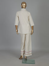 Beige cotton floral thread co ord set with palazzo style