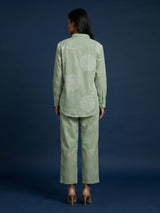 Pista green cotton co ord set with white thread detail