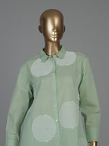 Pista green cotton co ord set with white thread detail