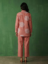 Peach cotton co ord set with elegant white thread work