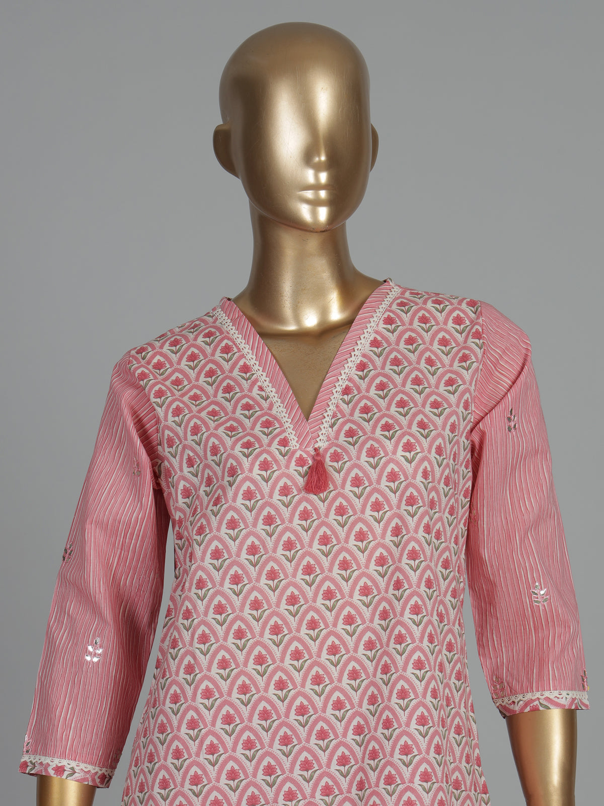 Pink floral cotton kurti set with dupatta elegance