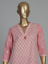 Pink floral cotton kurti set with dupatta elegance