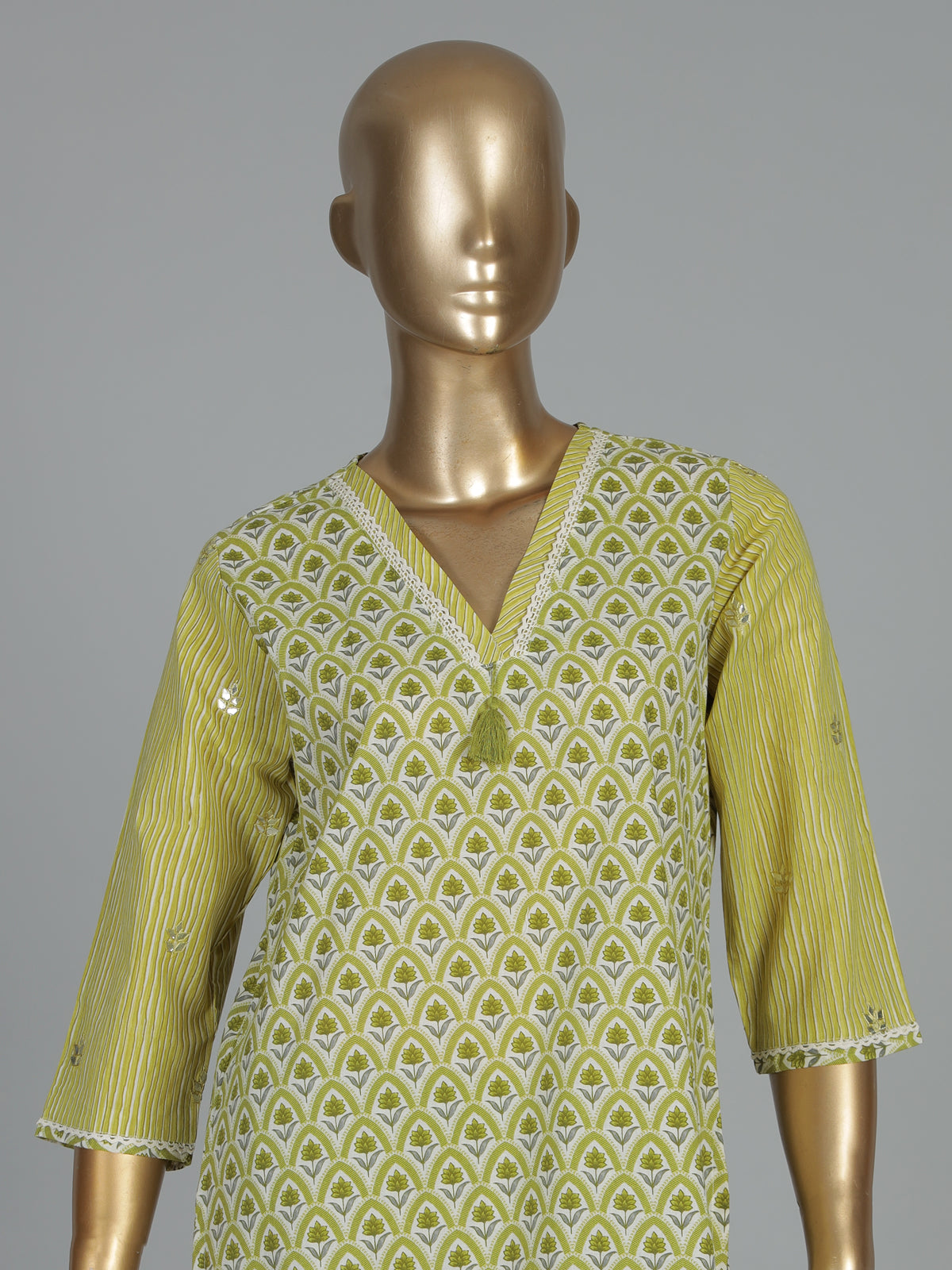 Mehendi green floral cotton kurti set with dupatta