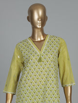 Mehendi green floral cotton kurti set with dupatta