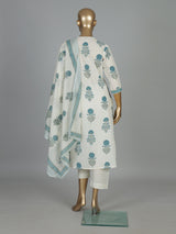 White and blue floral cotton kurti set with dupatta charm