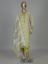 Lime green floral cotton kurti set with dupatta style