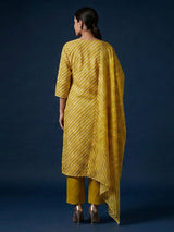 Mustard yellow cotton silk kurti set with yoke elegance