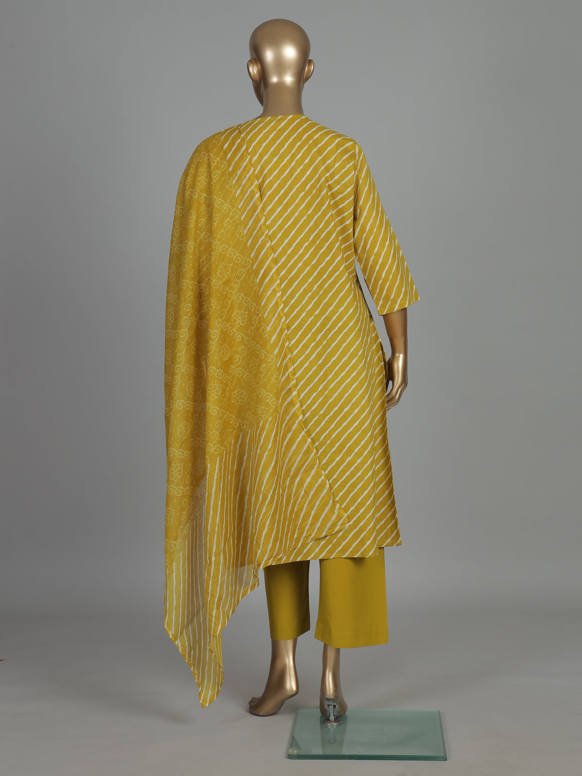 Mustard yellow cotton silk kurti set with yoke elegance