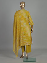 Mustard yellow cotton silk kurti set with yoke elegance