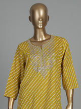 Mustard yellow cotton silk kurti set with yoke elegance