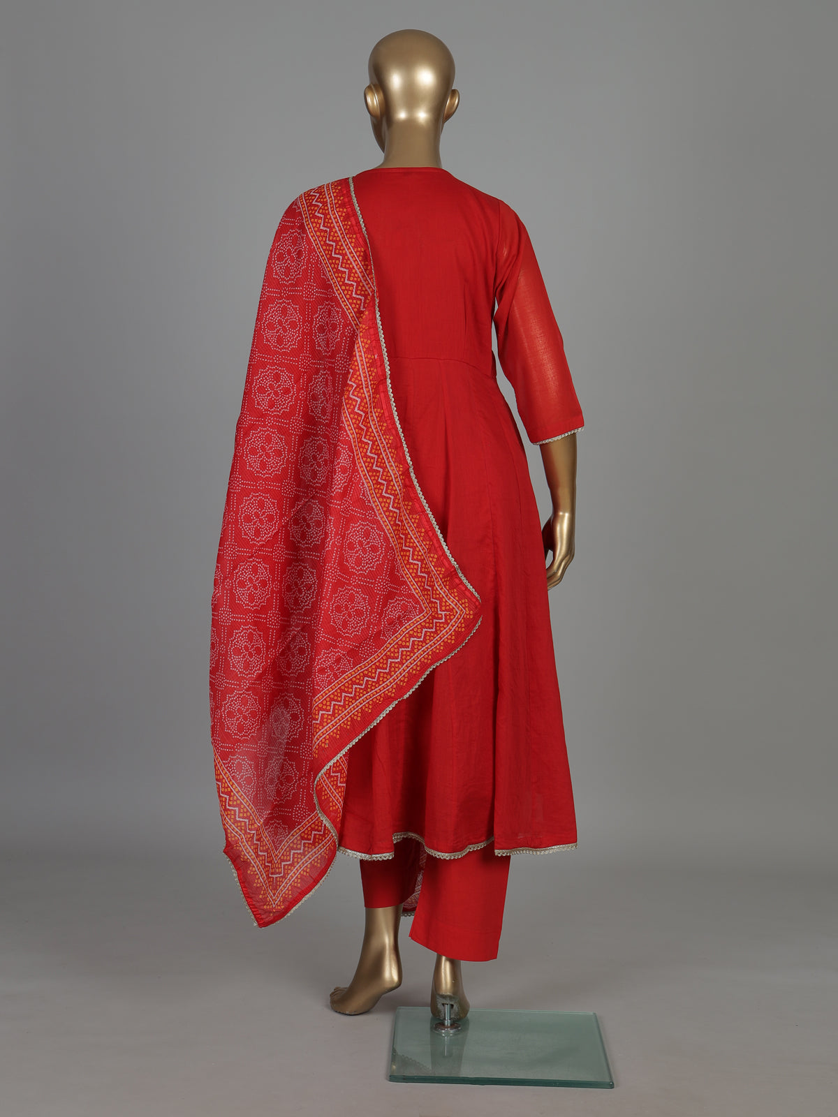 Red cotton silk kurti set with dupatta