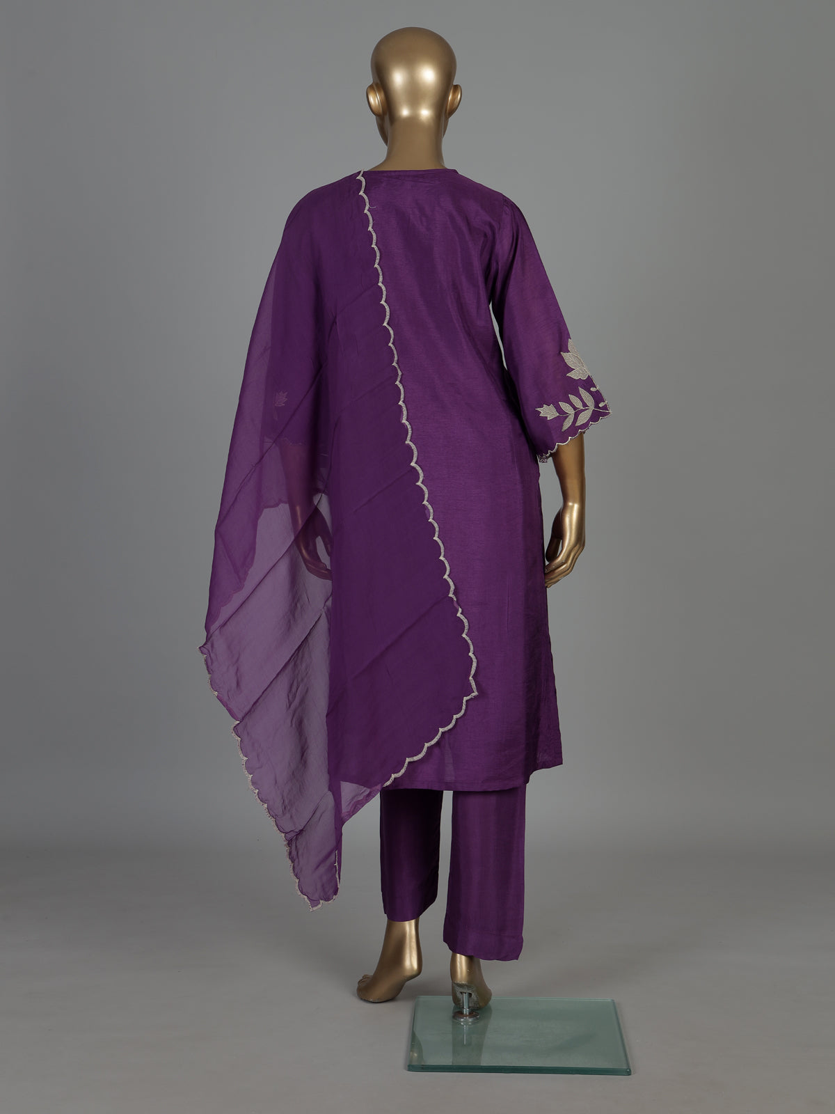 Purple floral embroidered silk kurti set with dupatta style