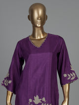 Purple floral embroidered silk kurti set with dupatta style