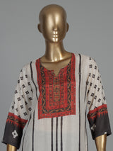 White and black aabla work silk kurti set with dupatta