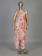 Off white and orange floral silk kurti palazzo festive ensemble