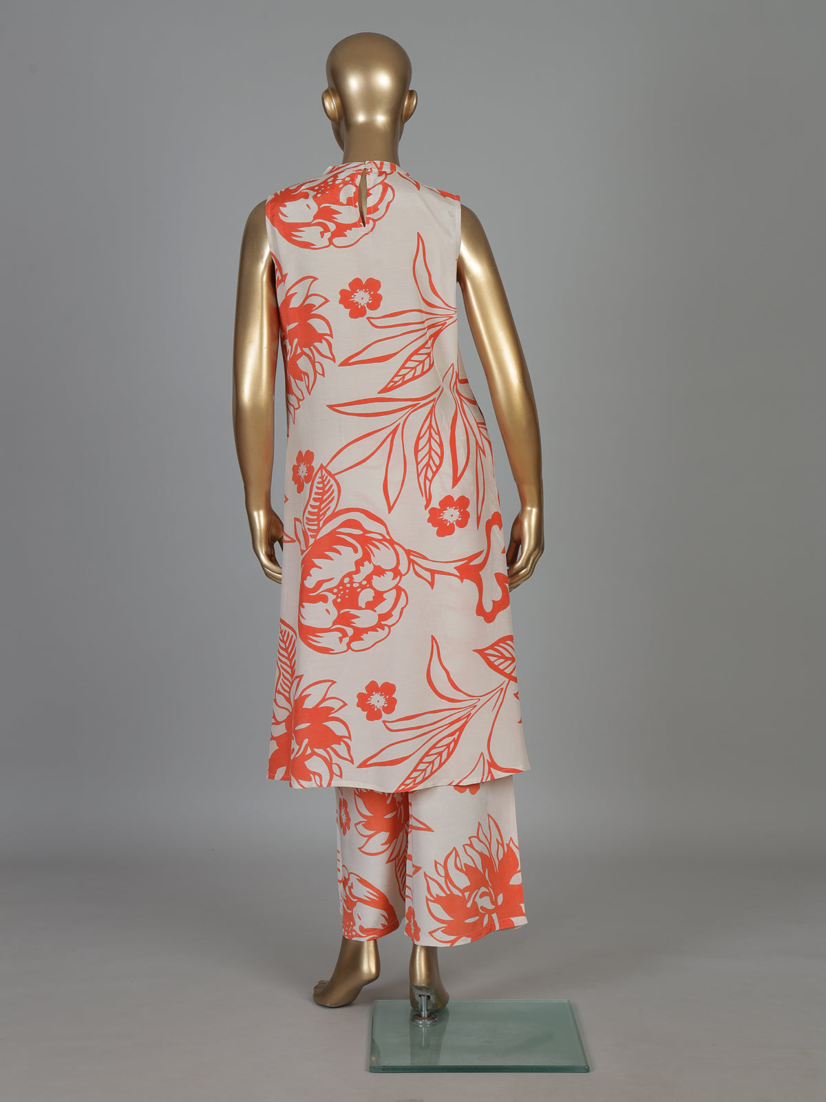 Off white and orange floral silk kurti palazzo festive ensemble
