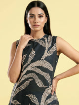 Navy blue printed silk kurti palazzo set for chic look